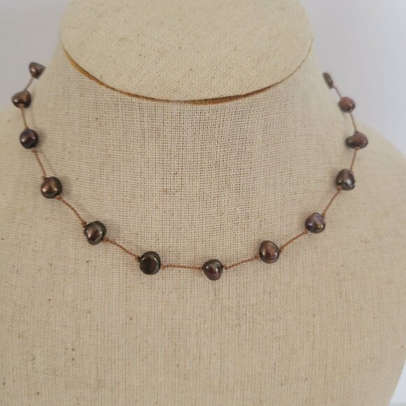 Handmade Copper Pearl Necklace Sterling Lobster Clasp - Picture 1 of 4